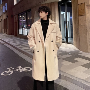 秋冬毛呢大衣男潮韩系慵懒风衣宽松中长外套MN00731/P100加棉P110,男生紫红色风衣怎么搭配图片