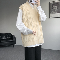 韩系叠穿复古麻花针织衫马甲男学院风早秋穿搭上衣服背心9097P58，男装背心/马甲，电商B312