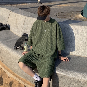 C521P52男生青年纯色百搭休闲套装短袖T血短裤户外运动休闲图片