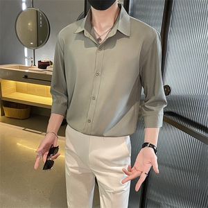男韩版潮流七分袖衬衣轻熟风痞帅夏季高级感图片