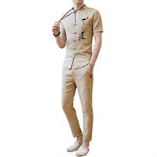 男士棉麻套装夏季青年风短袖休闲两件套冰丝亚麻男装DS66，男装T恤，星座509