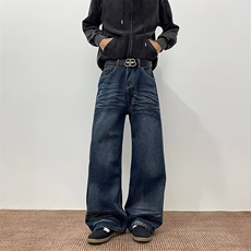 美式高街牛仔裤男女韩版潮流百搭直筒2025秋冬ins长裤RK3198-P49，男装牛仔裤，星座412-3