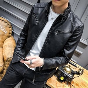 涂J男式PU立领青年休闲修身机车皮夹克外套男男装皮衣男图片