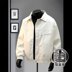 特批70秋冬数据双面穿格子皮夹克美式翻领百搭休闲服MF1056