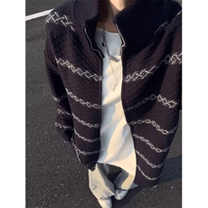 千层浪条纹开衫2025秋季新款黑白拼色花纹针织衫外套M8872，男装针织衫/毛衣，星座1116A（原606A-3）