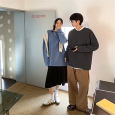 DS837TP17库存足纯色长袖t恤情侣宽松圆领男女T恤情侣打底衫，男装T恤，电商A102