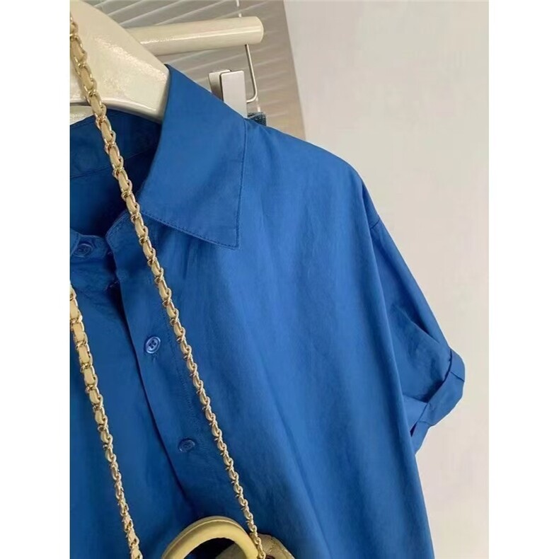 纯棉polo领短袖衬衫女夏季新款设计感小众法式叠穿复古小个子上衣,男装T恤,星座506A