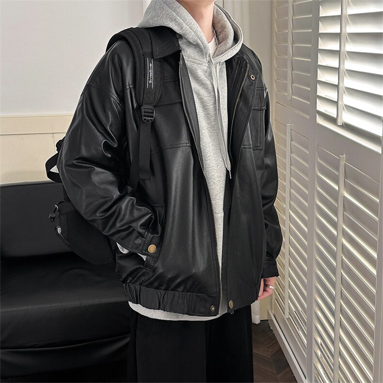 现货-秋冬高品质皮衣外套男宽松休闲翻领皮夹克A150 P95 绒105图片