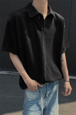 夏装25老钱风大码宽松麦穗翻领POLO衫男装夏季短袖T恤S405-特P35，男装T恤，电商A233-1