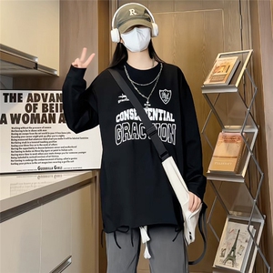 特P 中性港风女模个性字母印花宽松长袖圆领项链T恤CT012 P45控75图片