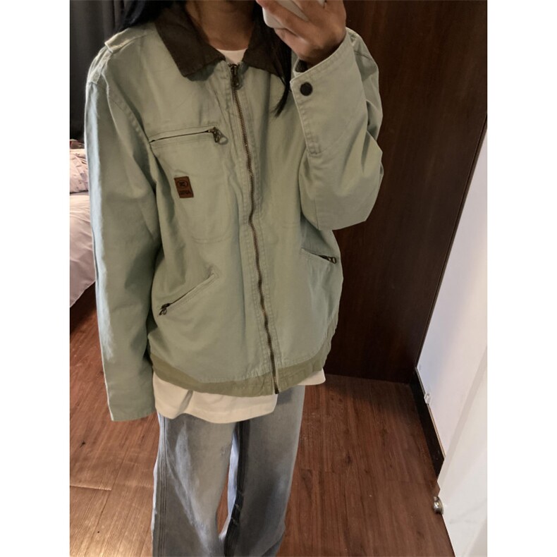 【有货】薄荷绿拼色工装外套男春秋款美式底特律夹克8152CC-特P68图片