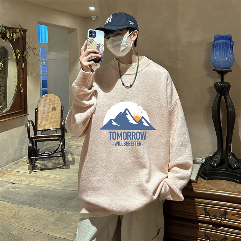 控78假两件毛衣男大码加绒针织衫男毛线衣M80235-P55加绒P70,男装针织衫/毛衣,电商A040