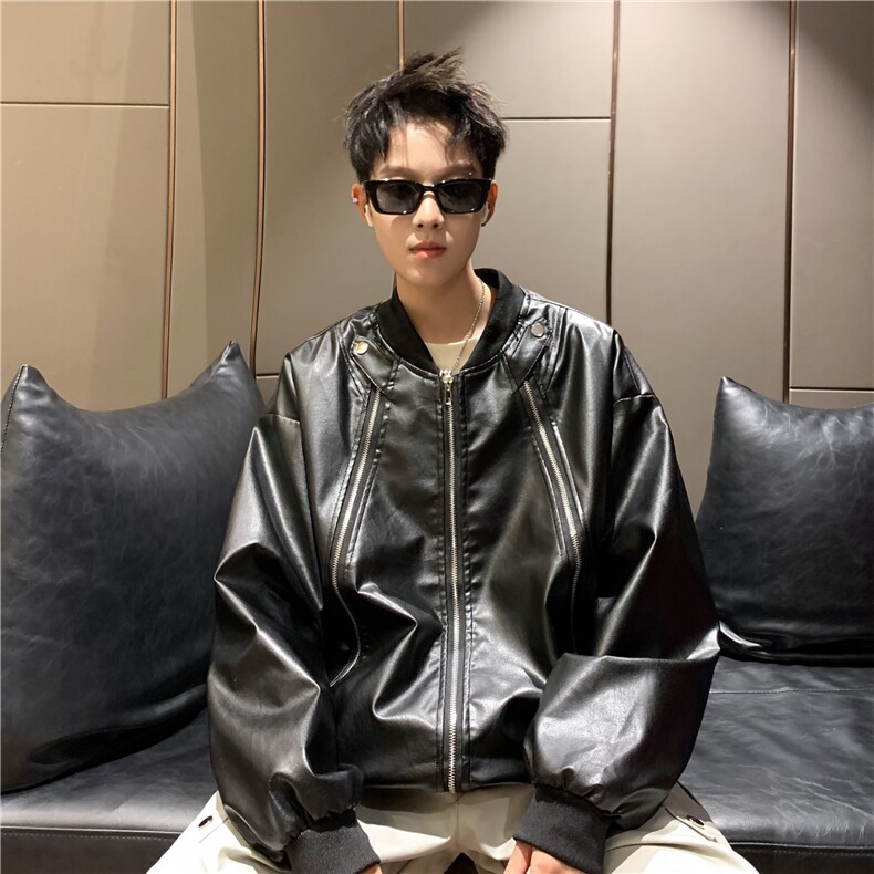 美式高街皮衣夹克男士韩版潮流拉链个性2024秋冬ins外套W6164-P82,男装夹克,星座412-3