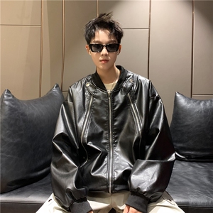美式高街皮衣夹克男士韩版潮流拉链个性2024秋冬ins外套W6164-P82图片