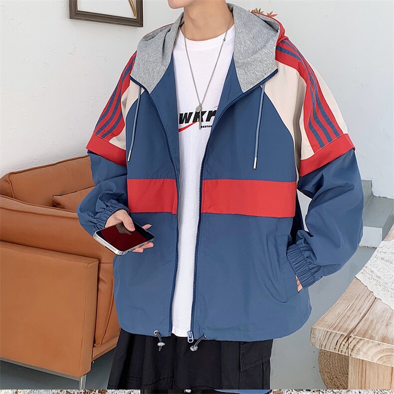 春季新款潮牌连帽潮牌条纹拼色夹克外套CYJK2121-P75,男装夹克,电商A128
