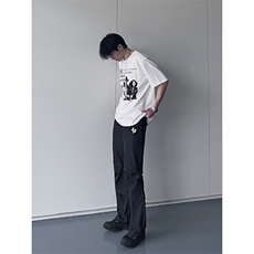B221美式ins街头hiphop刺绣宽松褶皱休闲裤子LK23123-P60控78，男装休闲裤，电商B221