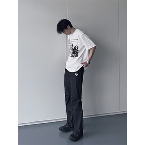 B221 美式ins街头hiphop刺绣宽松褶皱休闲裤子 LK23123-P60 控78图片