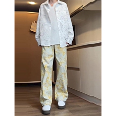 1506-1/KK11001/P40黄色满印提花牛仔裤男款春秋美式高街裤子百搭，男装牛仔裤，星座1506-1