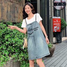 牛仔裙女2021夏新款韩版夏装假两件套卫衣连衣裙宽松显瘦小个子，女装连衣裙，瑶迪依秀