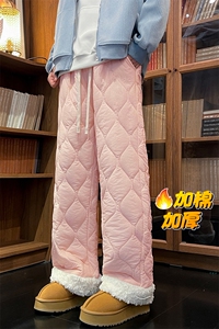 特批P45无差价冬抖音羊羔毛菱格夹棉中性拖地棉裤K5613J加棉图片