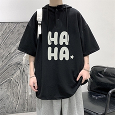 LD54346-P45NASA连帽短袖t恤男大码胖子带帽五分袖中袖，男装T恤，电商A040