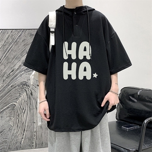 LD54346-P45NASA 连帽短袖t恤男大码胖子带帽五分袖中袖图片