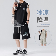 无袖背心男短袖T恤套装大码五分短裤两件套217-2-TZ07-特P50，男装休闲套装，星座217-2