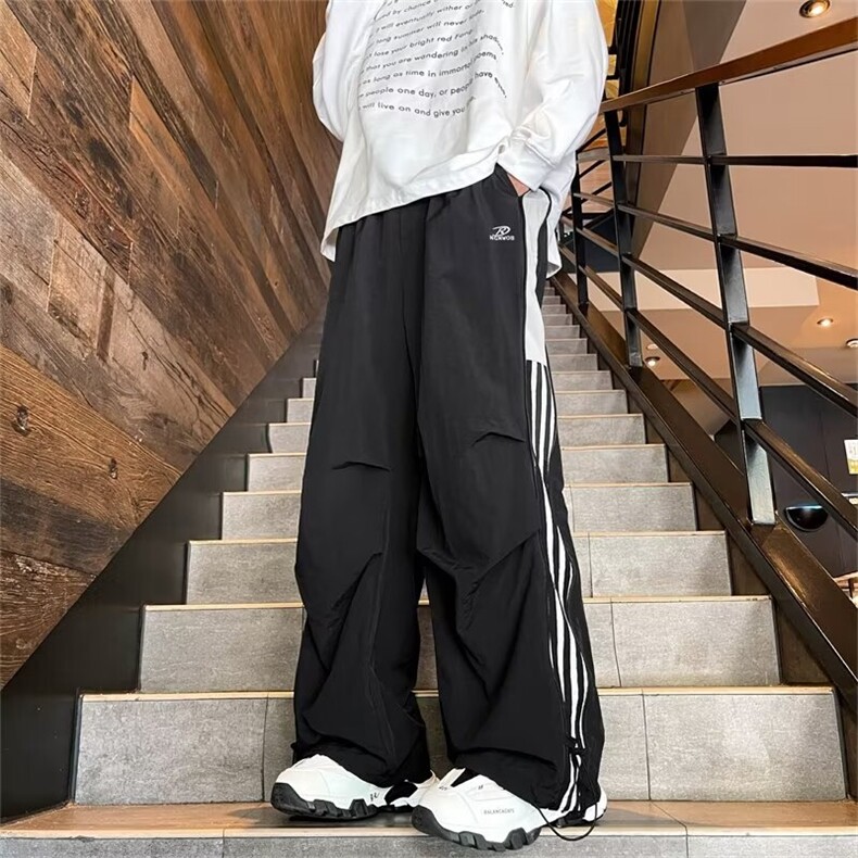 三条杠速干裤子男高街痞帅百搭宽松直筒休闲裤GX113-P48有货，男装休闲裤，星座302B