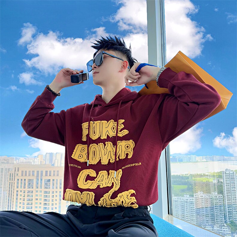 AW223/P88控118秋季社会小伙连帽贴布拼接设计感打底卫衣男红首,男装T恤,星座305B-1