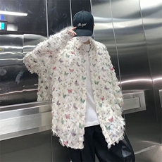 小众蝴蝶毛边流苏设计感衬衫痞帅休闲衬衣1001-1-CS53-P48，男装衬衫，星座1001-1