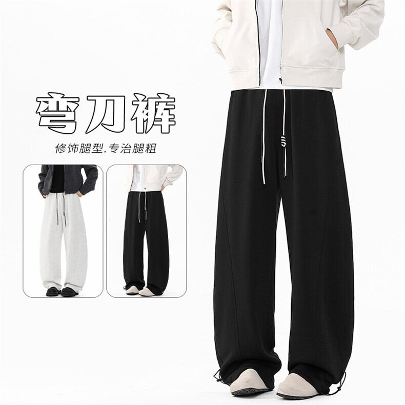 特批P35无差价2025春65棉弯刀裤男拼接镰刀裤高街宽松阔腿裤K5620，男装休闲裤，电商A001