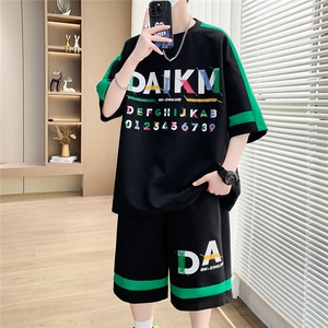 休闲运动套装夏季宽松阔版青少年学生短袖短裤一套 A436-T69-P50图片