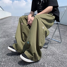 休闲裤男印花潮流长裤运动裤夏季新款原宿刺绣小花阔腿裤K269P38，男装休闲裤，星座1116-2