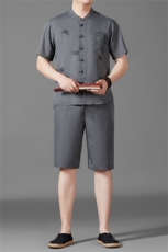 风短袖衬衫唐装短裤两件套男士夏中老年中式汉服MJ5101B-P87，男装衬衫，星座1105-3