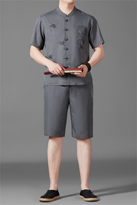 风短袖衬衫唐装短裤两件套男士夏中老年中式汉服MJ5101B-P87图片