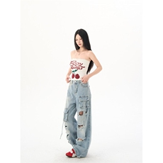 2303-P68美式复古牛仔短裤女夏季新款辣妹高腰显瘦紧身裤，女装休闲裤，电商A306A