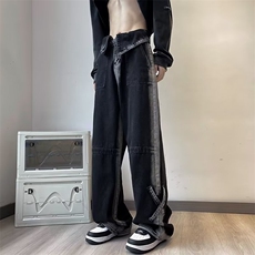 复古渐变扎染工装牛仔裤男美式街头嘻哈痞帅阔腿裤休闲裤-CK993，男装牛仔裤，星座601-2