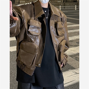 美式复古廓形短款夹克多口袋工装机车服VJ3326-P88图片