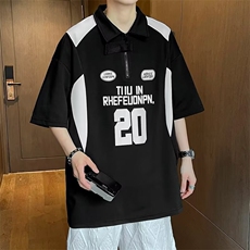 日系复古polo衫短袖男高级感重磅t恤夏季青少年潮牌潮流衣服，男装T恤，星座1013