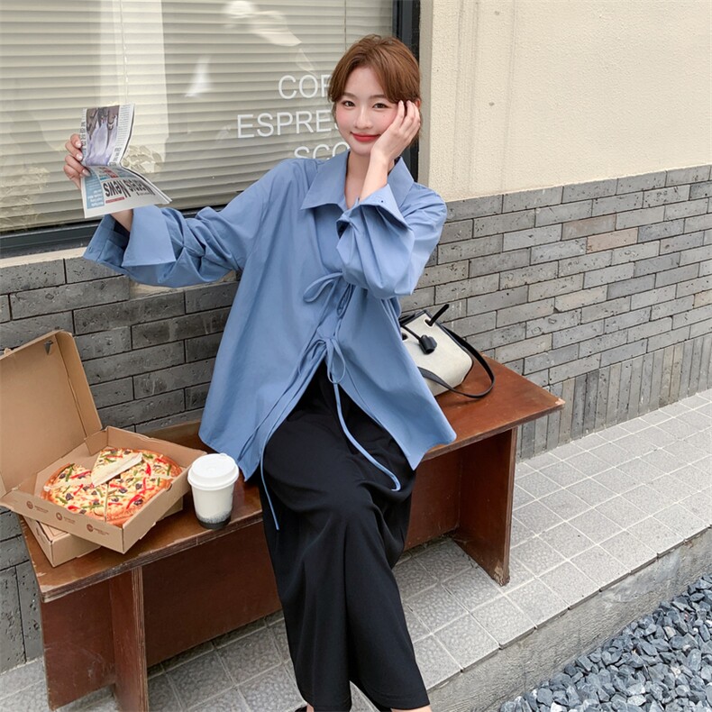 蓝色蝴蝶结系带衬衫套装裙女2025秋季新款设计感背心连衣裙两件套,女装套装/套裙,2C198