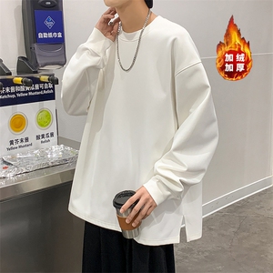 W2259加绒-P53 秋冬圆领重磅大码男潮ins开叉宽松加绒加厚卫衣图片