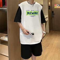 直播品质美式宽松纯棉背心无袖t恤短裤大码两件套套装TZ53-P58，男装T恤，电商A486