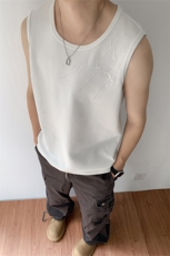 夏季2026男装新款美式无袖T恤绣花宽松坎肩背心夏装上衣S416-特25，男装背心/马甲，电商A233-1