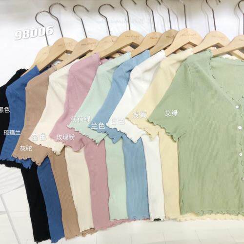 专业曲珠冰麻木耳边短袖，美哒哒的颜色，女装，搜尚