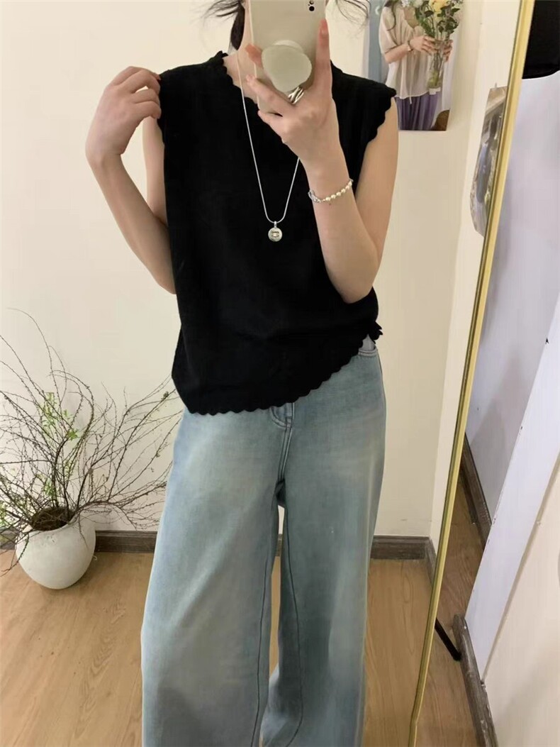 无袖镂空背心,女装T恤,源达羊绒