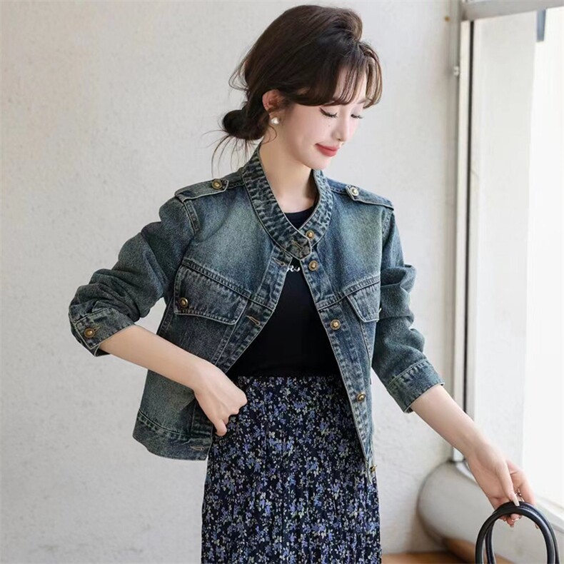 复古水洗做旧毛边牛仔外套女早秋新款宽松百搭单排扣短款夹克上衣，女装牛仔外套，跑量工厂店