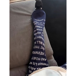 美式复古字母满印卫裤男款藏青色直筒裤子宽松bf慵懒风垂感休闲裤图片
