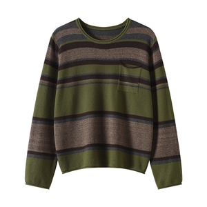 女士时尚简约针织衫撞色条纹长袖开衫，女装针织衫/毛衣，温伦斯特羊绒