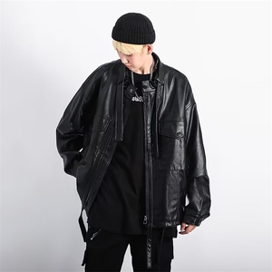 痞帅机车PU皮衣夹克男宽松休闲派克服重工设计感外套男生 PU919图片