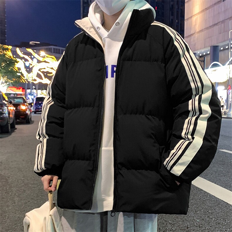 港风公版三条杠纯色棉衣新款立领棉衣男款三条杠情侣外套二开棉服，男装棉衣，电商A409-1